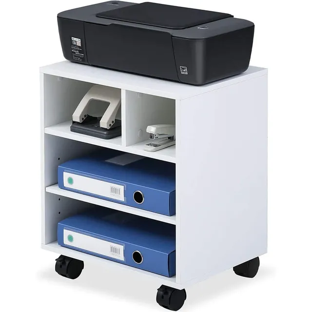 Mueble Auxiliar Impresora Melamina Con Ruedas Color Blanco