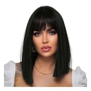 Peruca Lisa 45cm Franja Reta Fibra Alta Temperatura Peruca Lisa 45cm Franja Reta Fibra Alta Temperatura