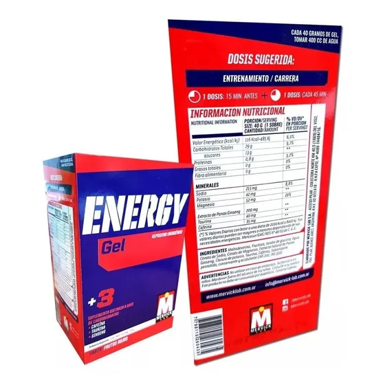 Energy Gel + Cafeína Caja 12 Unidades 40grs Running Mervick