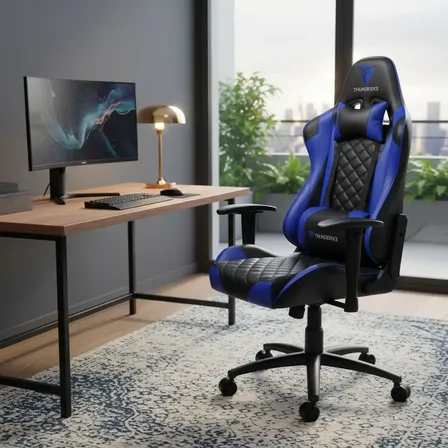 Cadeira Gamer Thunderx3 Tgc12 Ergonômica Reclinável Preto/azul Couro Sintético