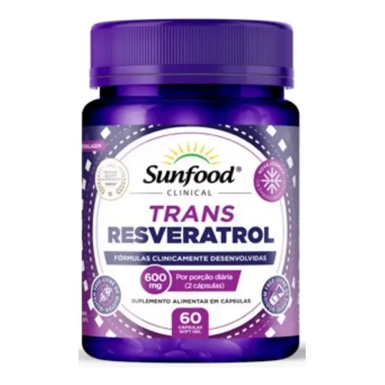 Resveratrol trans 98% puro, 600 mg, 60 cápsulas blandas, sabor Sunfood, sin sabor