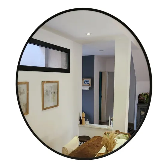 Espejo Redondo 60 Cm Circular Decorativo Marco Negro Pvc CuantoArte Ideal Baño Living Premium Duradero Resistente Para Pared Showroom Vestibulo Recibidor Dormitorio Galeria Estilo Elegante