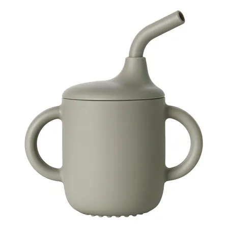 Vaso Silicona Con Rosca Y Bombilla Con Asa Bebé Color Verde Musgo