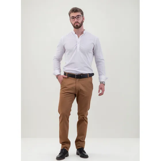 Pantalón Hombre C026 Jeans Corte Chino Gabardina Tiro Alto