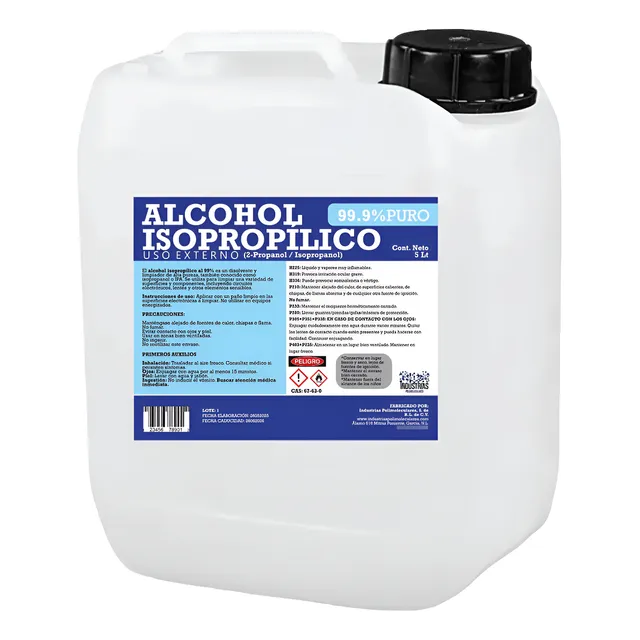 Alcohol Isopropílico 99% Desinfección Limpieza Total, 5 Lt.
