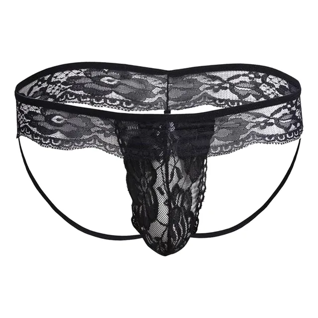 Calzon Tanga De Encaje Para Hombre Suspensorio Floral Sexy