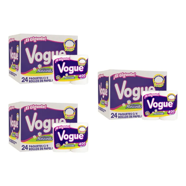 Papel Higiénico Vogue 72 Paq 4 Rollos 400h Manzanilla