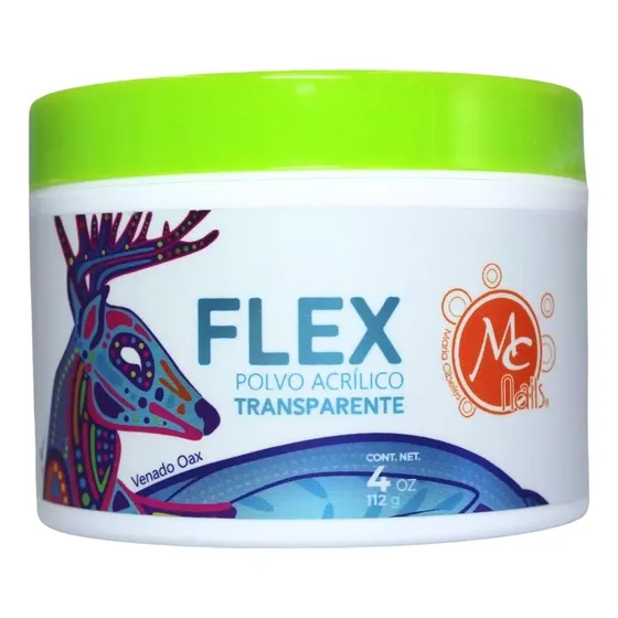 Mc Nails Polvo Acrílico Flex Básico 4 Onzas. Uñas Acrílicas Transparente