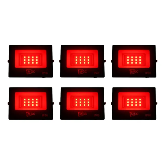 Kit 6 Refletor Vermelho 20w Led Decoração Bivolt Resistente
