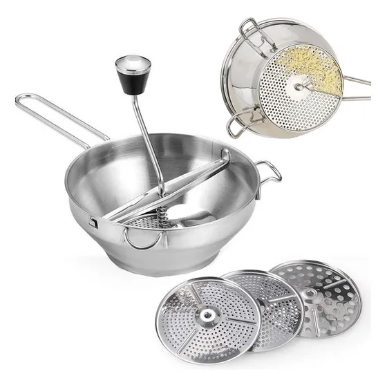 * Pasador De Verduras De Acero Inoxidable Con 3 Discos De