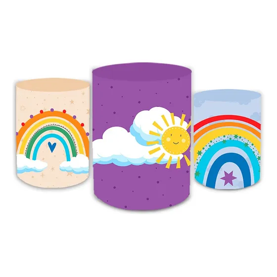 Kit 3 Capa Cilindro Festa Tema Decoração Arco Iris