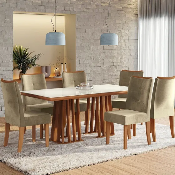 Mesa De Jantar Com 6 Cadeiras Alteia Canela/ Bege Ijwt