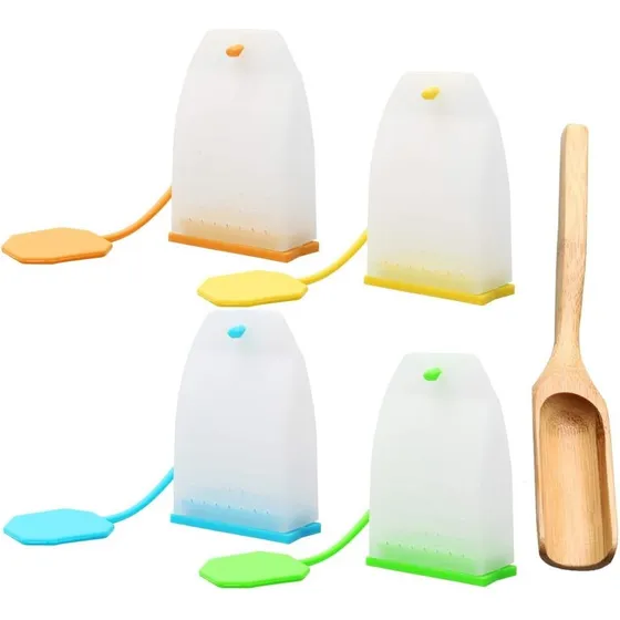 Pack 4 Infusores De Te De Silicon Con Paleta De Madera