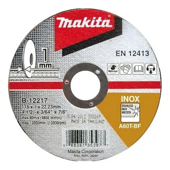 Disco de corte abrasivo Makita para acero inoxidable 115x1 mm B-12217