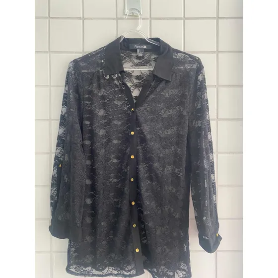 Camisa Em Renda Preta Forever 21 - G