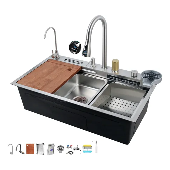 Fregadero De Cocina De Acero Inoxidable Cascada Digital 8045
