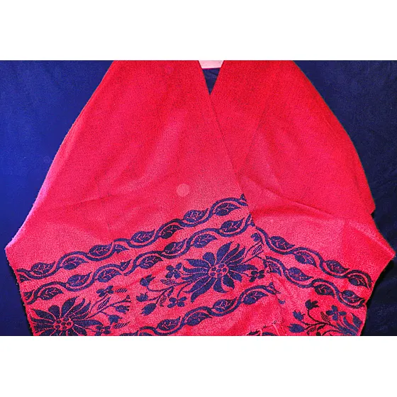 Poncho Ruana Artesanal Ecuatoriana Rojo (reversible) Floral