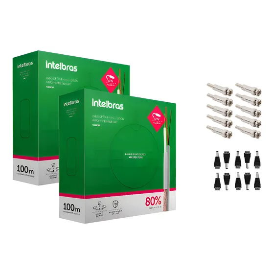 200mt Fc80cbr Cabo Coaxial 80% Cftv Com Conectores Intelbras