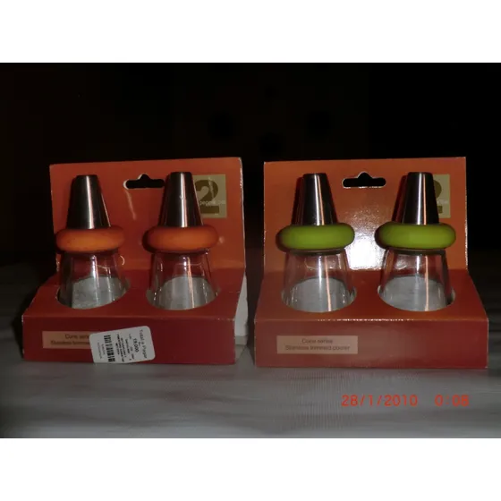  Salero Y Pimientero En  Vidrio Y Acero Inox ( 1 Set 2pzs )