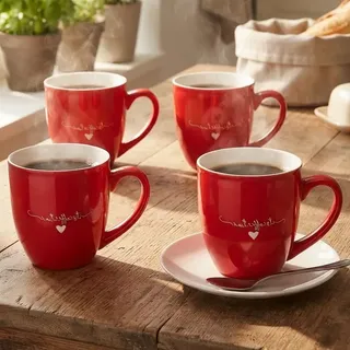Jogo Com 4 Caneca Em Porcelana L'amour Vermelha 300ml Vermelho