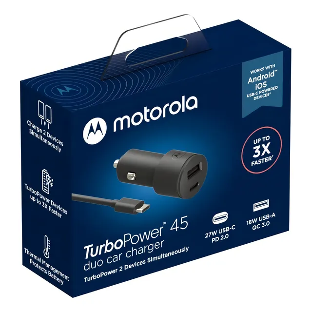 Carregador de carro Motorola Turbo Power 45W Duo USB/tipo C