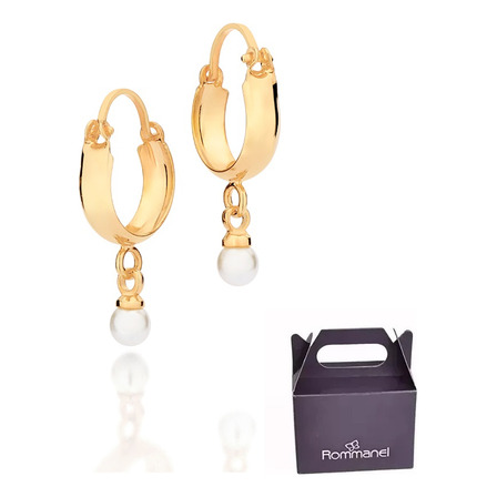 Brinco Argola Banhado A Ouro Com Pérola Rommanel 527303 Brinco Argola Banhado A Ouro Com Pérola Rommanel 527303