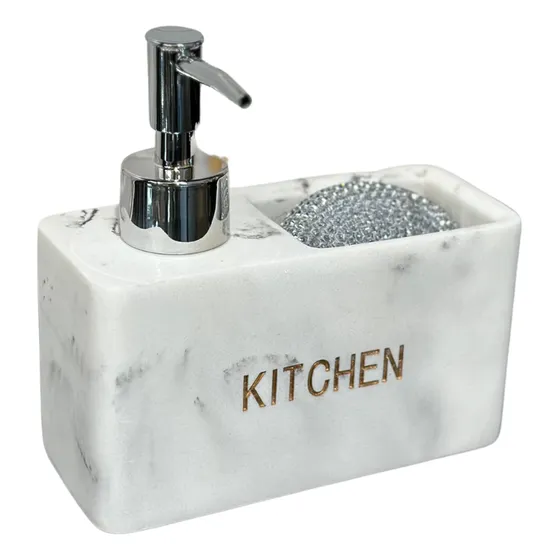 Dispensador De Jabón Liquido Cocina Mármol Con Esponja