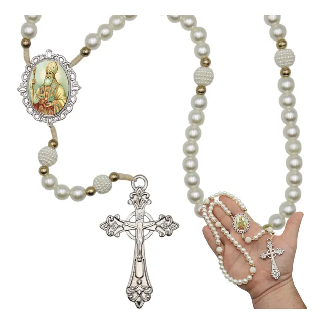 Terço Santo Agostinho Luxo 40 Cm Com Relicario Resinado