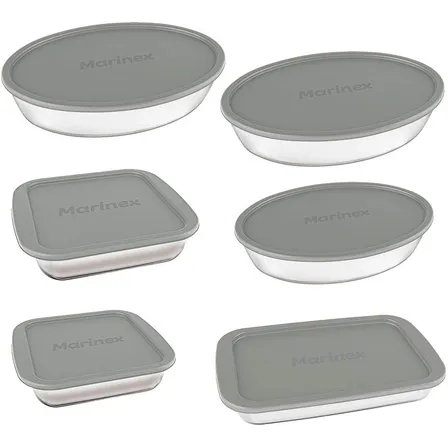 Conjunto Assadeiras 6 Peças De Vidro Com Tampa Cinza - Marinex