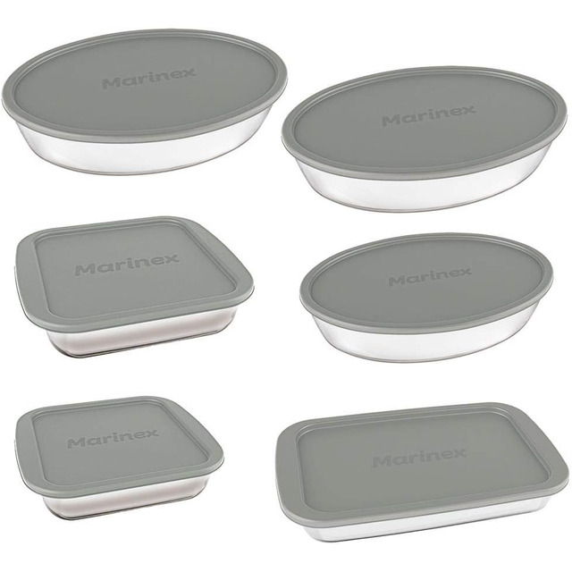 Assadeiras Jogo 6 Assadeiras De Vidro Com Tampa Cor Cinza - Marinex