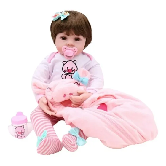 Boneca Menina Bebê Reborn Porquinho Realista - 12x Sem Juros