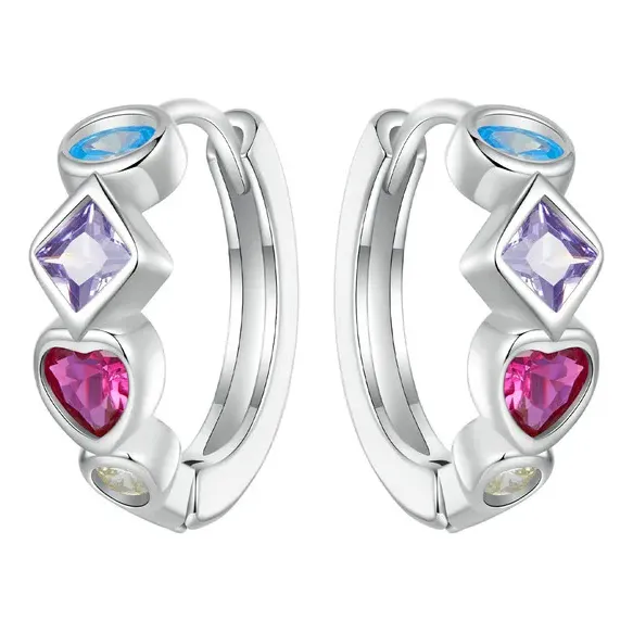Pendientes De Aro Plata Ley925 Circonitas Colores Corazón