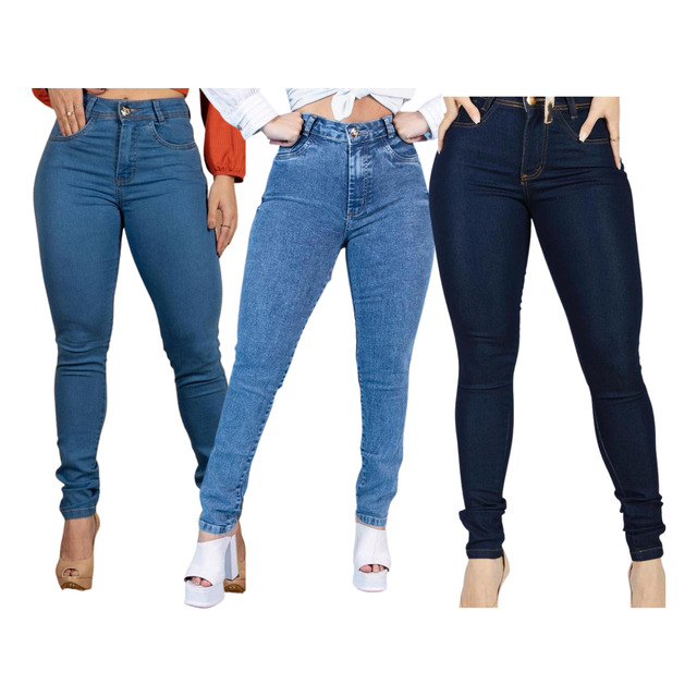 Kit 3 Calça Dins Feminina Cintura Alta Com Lycra Promoção Kit 3 Calça Dins Feminina Cintura Alta Com Lycra Promoção