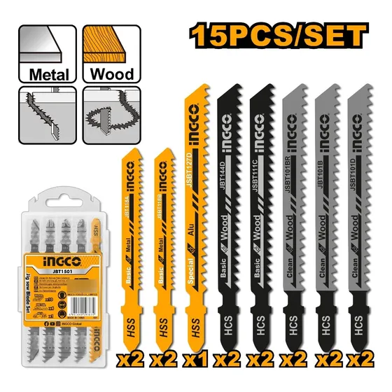 Set X 15 Hojas Para Caladora Madera Metal Ingco Jbt1501