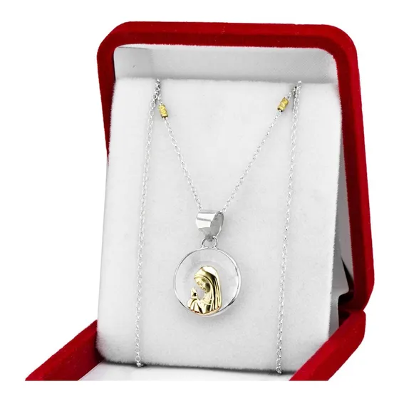 Cadena Dije Virgen Niña Cristal Roca Plata Y Oro Bautismo