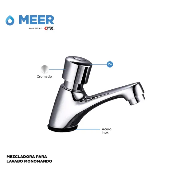 Llave Individual Temporizadora Cromada Para Lavabo Baño Lujo Acabado Cromado Color Plateado Acero Inoxidable