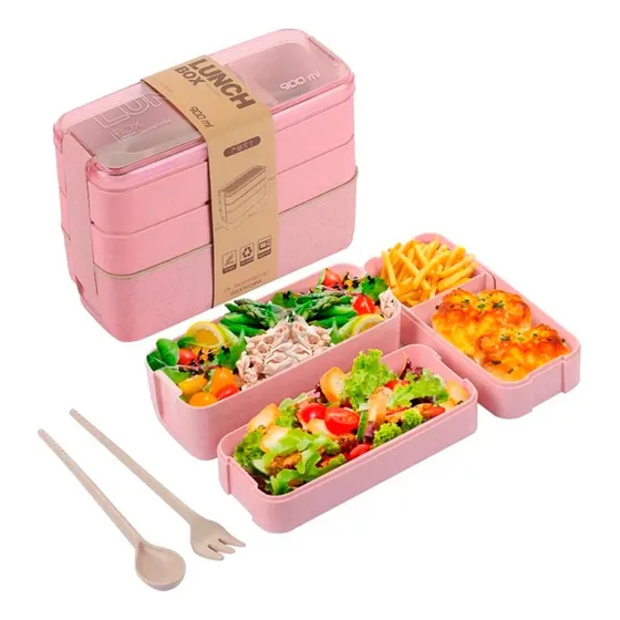 Lonchera Lunch Box 3 Niveles Con Toppers Fiambrera 3 Pisos