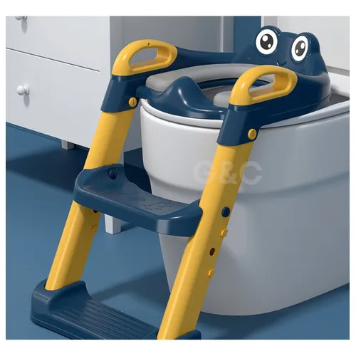 Asiento Entrenador Baño Con Escalera Y Agarradera Para Niños Color Azul/amarillo