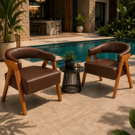 Kit 2 Poltronas Veneza Corino Madeira Maciça Casa Tree Marrom