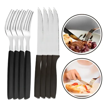 Kit Jogo 12 Talheres Garfo E Faca Inox Cabo Plástico