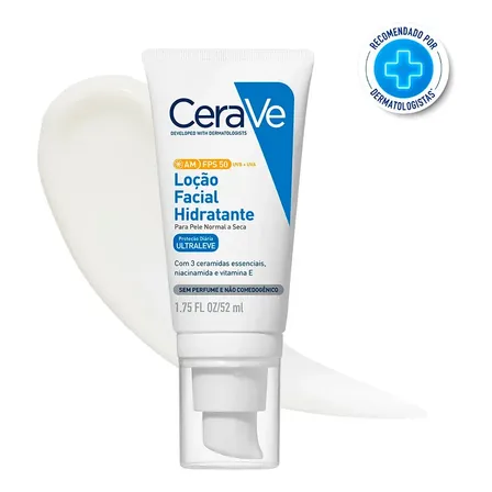 Loção Facial Hidratante FPS 50 com Ceramidas e Niacinamida, AM CeraVe, 52g