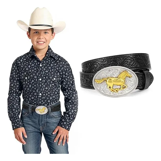 Cinturón Vaquero Infantil Piel Vacuna Hebilla Vaquera Charra
