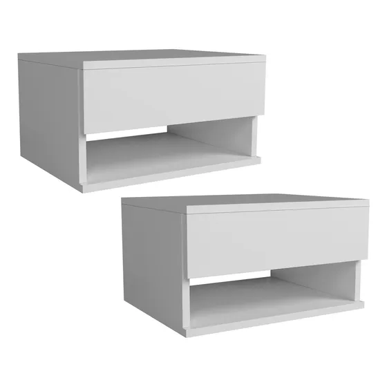 Mesa De Luz Flotante Blanca Moderna Combo X 2 Unidade