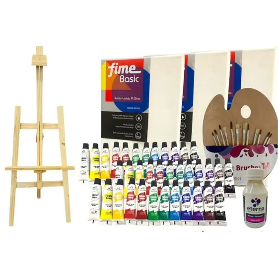 Kit De Arte Para Niño Atril Bastidor X3 Oleos X36 Pinceles