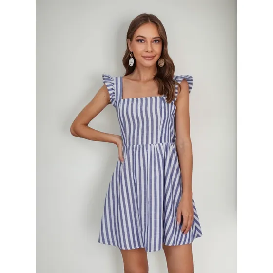 Vestido A Rayas Corto Casual Fresco Olanes Moderno Juvenil