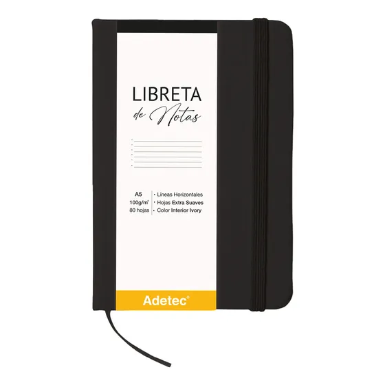 Libreta De Notas A5 Cosida Papel Beige 100gr X 80 Hj Adetec Color Negro