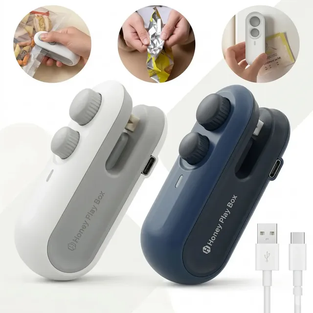 Seladora Embalagem Plástico Mini Selador Portátil Recarregável Usb Fecha Saco Vedação Alimentos Cozinha Conserva Mantimentos Prático Compacto Reutilizável Fácil Uso Lacrador- Honey Play Box Sortida