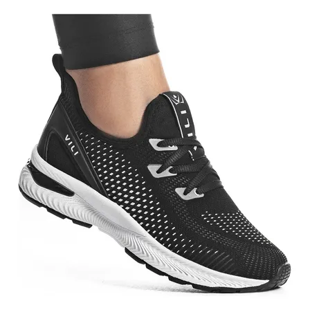 Tênis Feminino Vili Olimp Caminhada Academia Confortável Preto/branco 36 Br