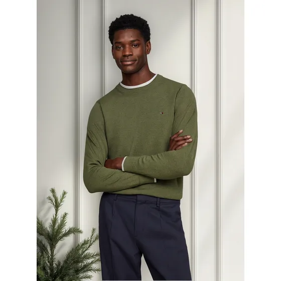 Suéter Verde De Punto Con Cuello Redondo Tommy Hilfiger