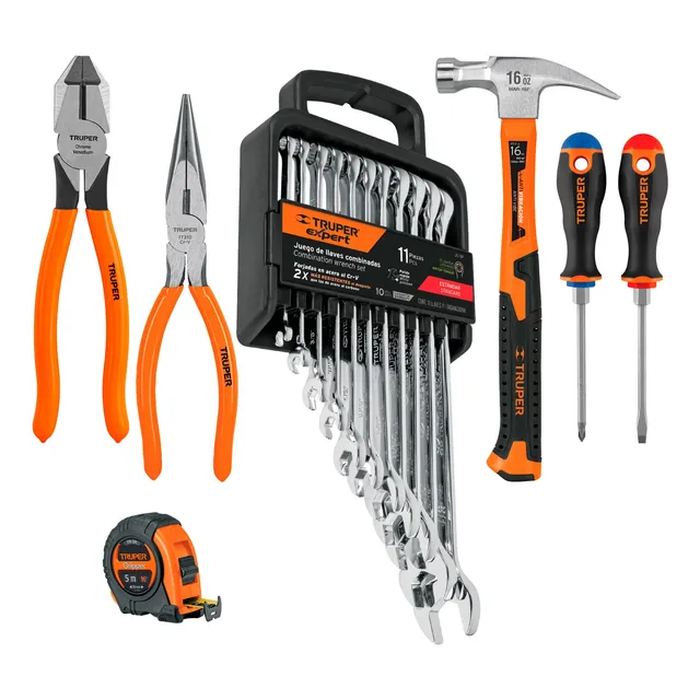 Kit De 16 Herramientas Llaves Combinadas + Martillo + Pinzas